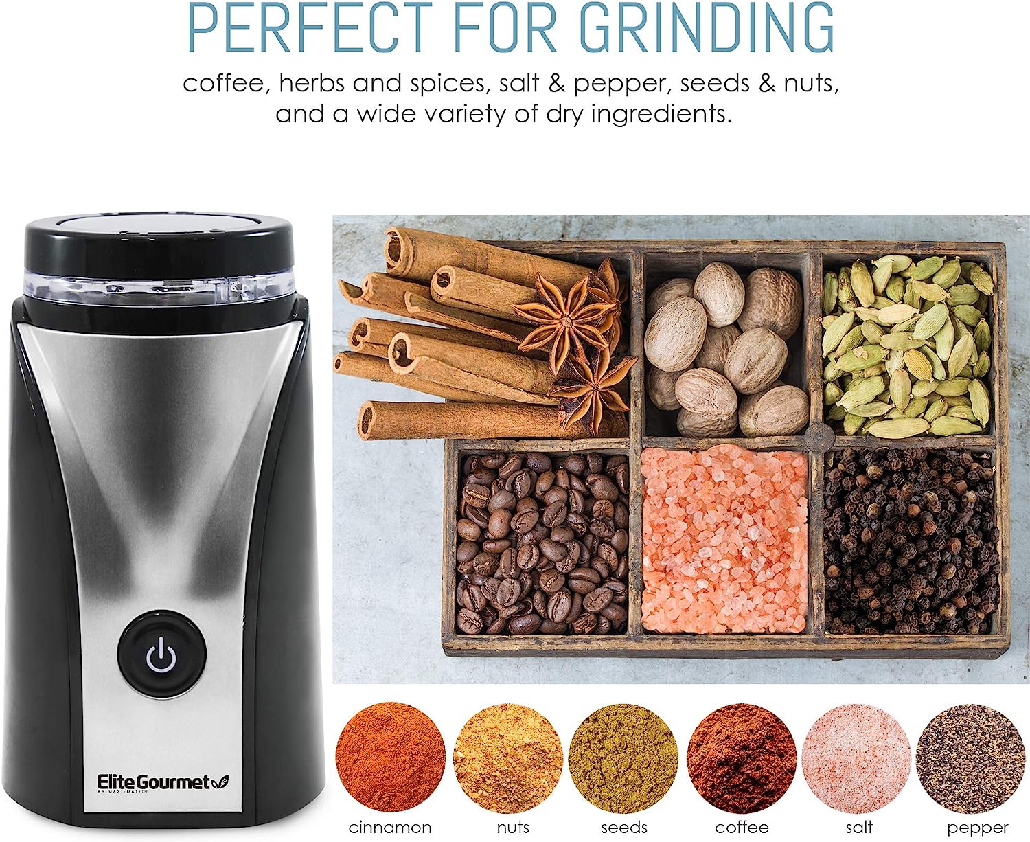 Elite Gourmet Electric Nut Spice Herb Coffee Grinder