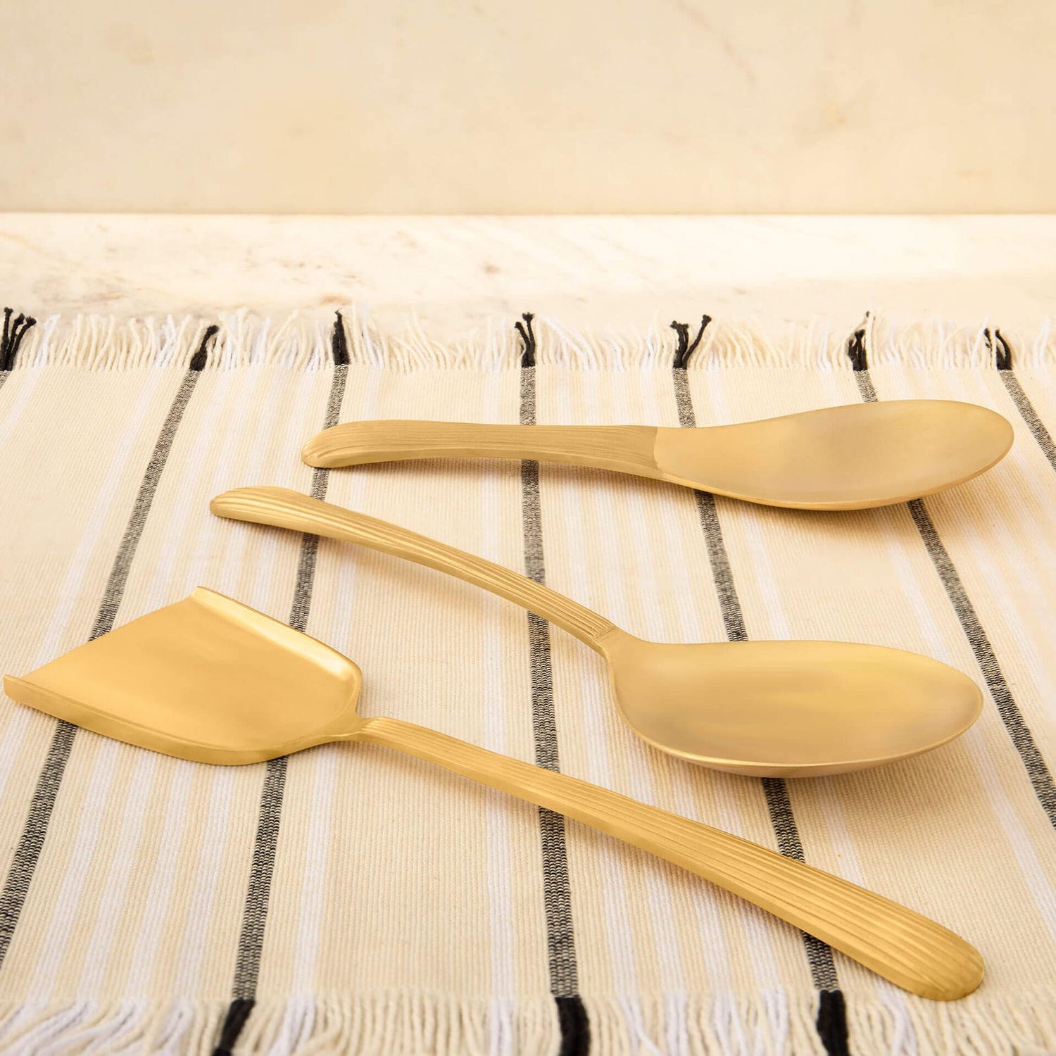 BZAAR Brass Antique Gold-colored Celestial Serving Spoon - Set of 3