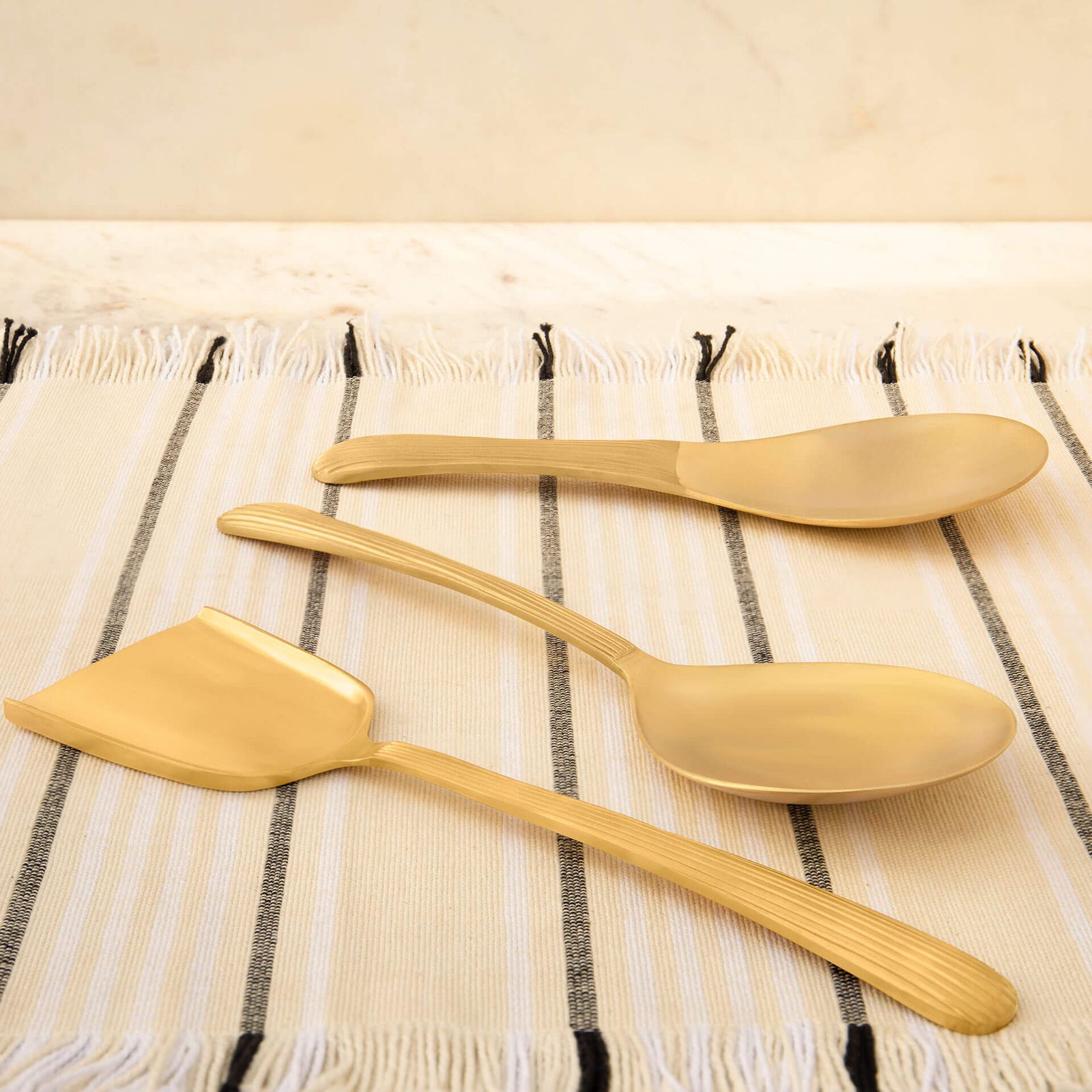 BZAAR Brass Antique Gold-colored Celestial Serving Spoon - Set of 3