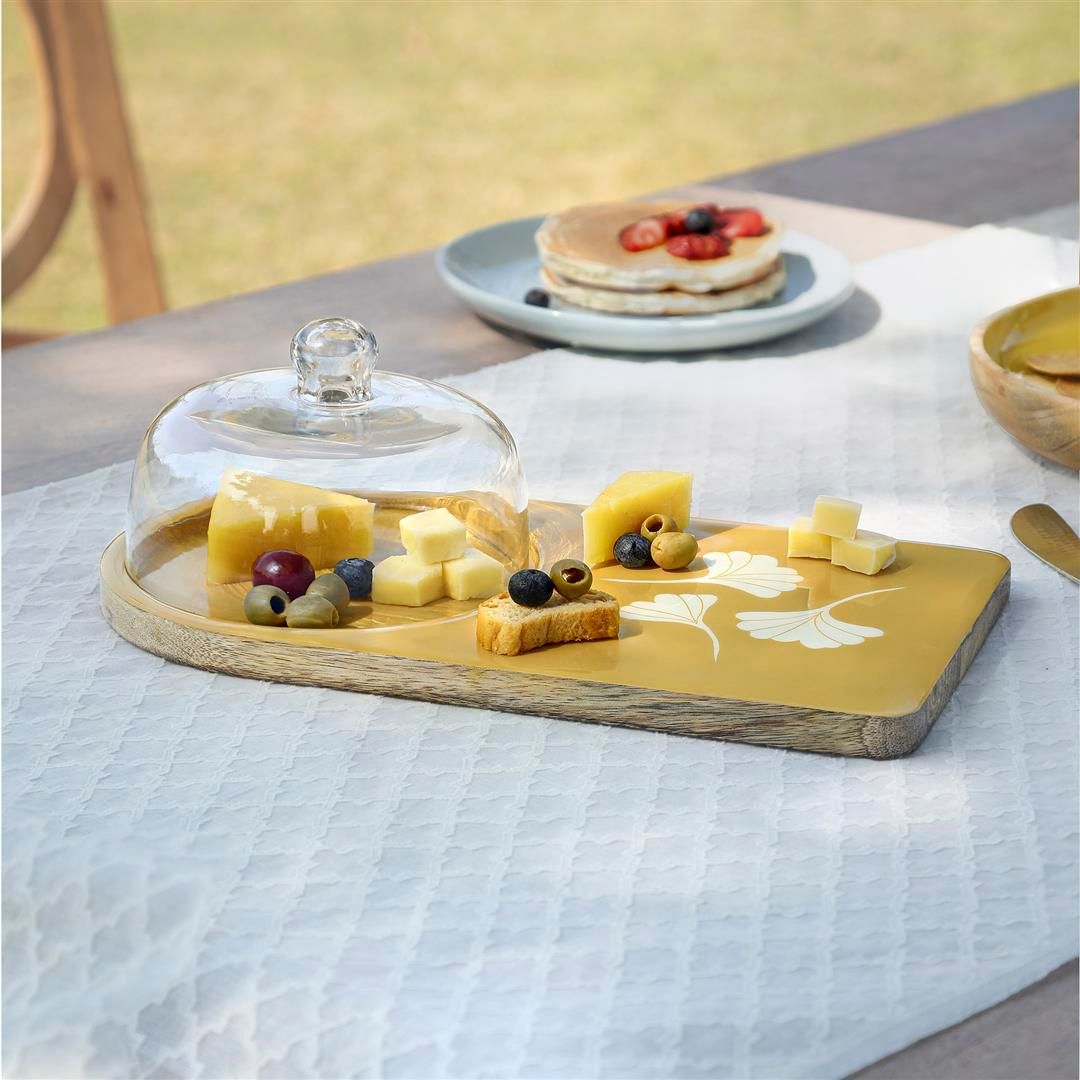 BZAAR Aria Wooden Platter With Glass Cloche