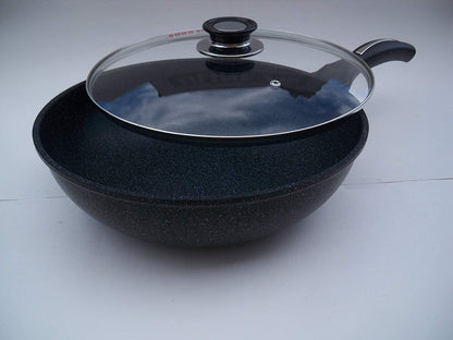 M.V. Trading Ceramic Marble Coated Cast Aluminium Non Stick Stir Fry Wok With Glass Lid