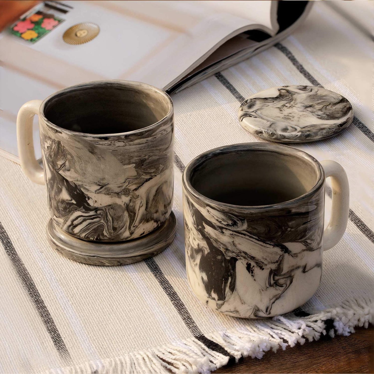 BZAAR Handmade Ceramic Black Carbon Mug - Set of 2