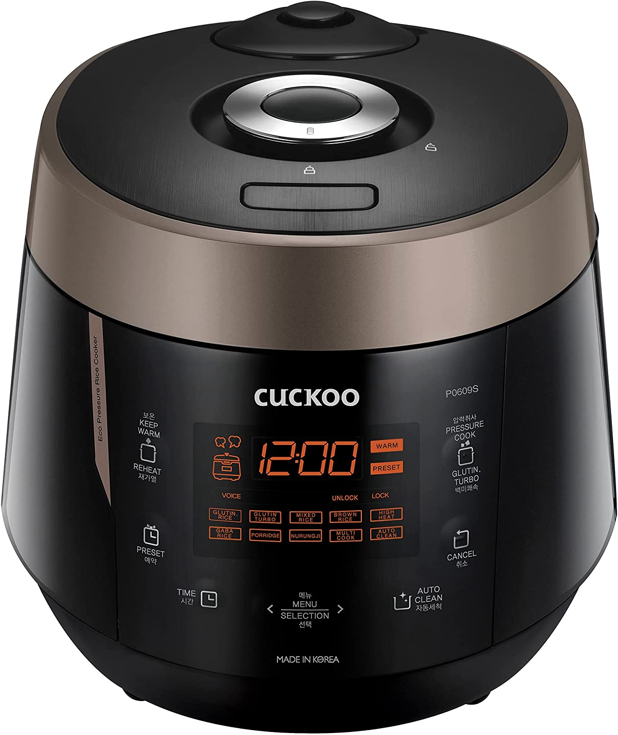 Cuckoo Pressure Rice Cooker with 12 Menu Options, 6-Cup (Uncooked)