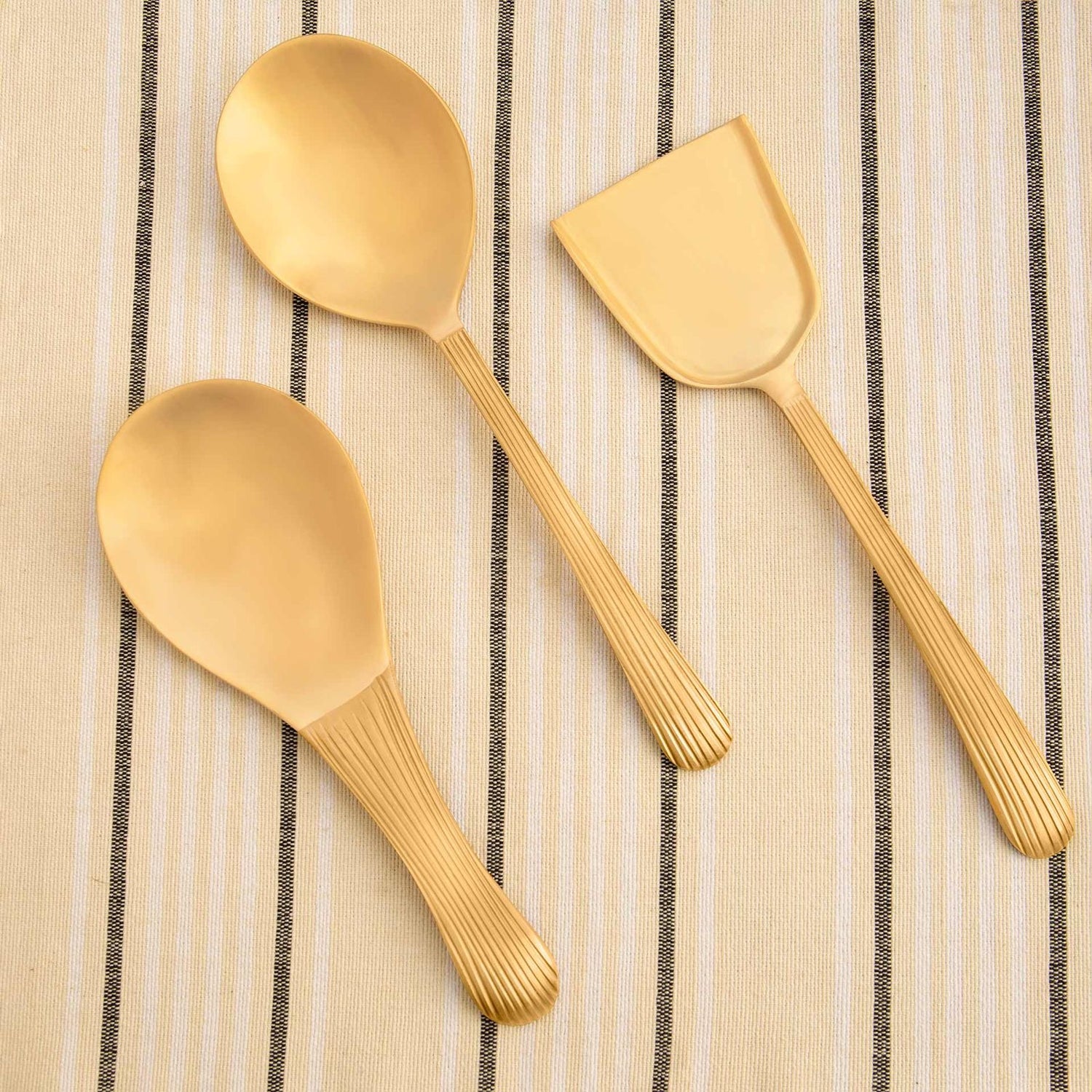 BZAAR Brass Antique Gold-colored Celestial Serving Spoon - Set of 3
