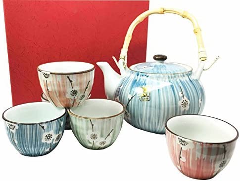 Ebros Gift Ceramic Tea Pot and Cups, 32-Ounce
