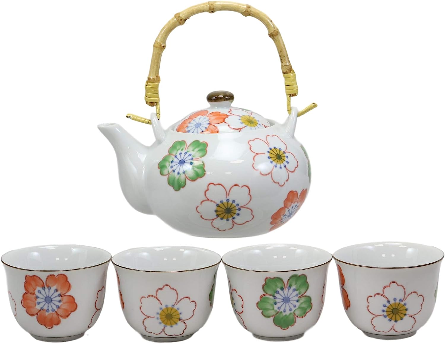 Ebros Gift Tea Pot and Cups. 22-Ounce