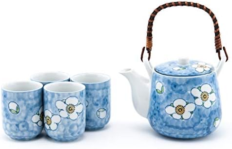 FMC Fuji Merchandise Ceramic Tea Pot and 4 Cups Tea Set, 20-Ounce